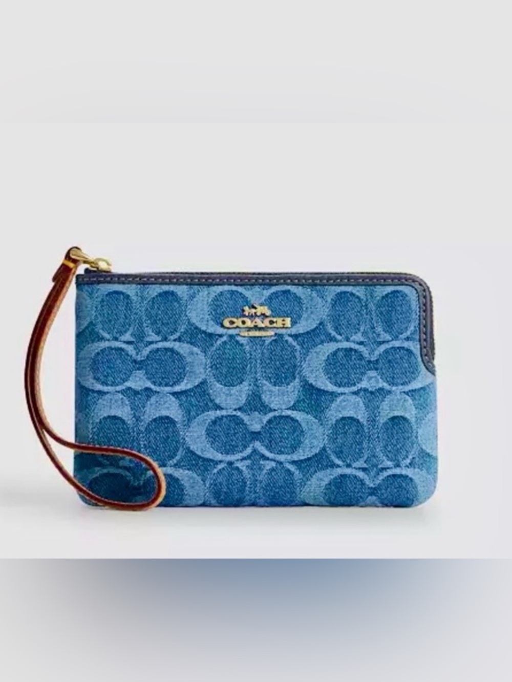 COACH Blue Signature Denim Zip Wristlet